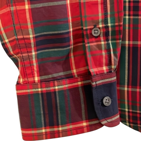 Ralph Lauren cotton Christmas plaid ruffle  button front shirt cuffs collar. XL - Picture 2 of 12